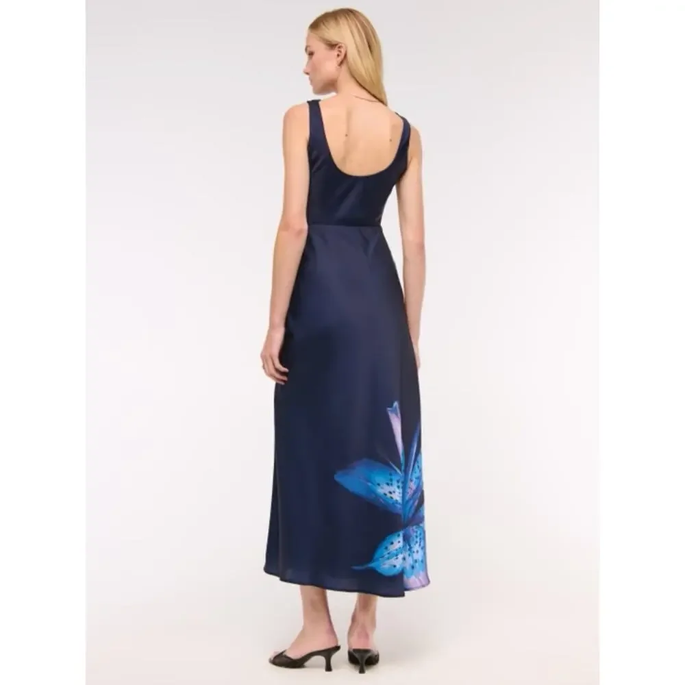 Abercrombie & Fitch Women’s Cowl Neck Draped Maxi Dress Dark Indigo Floral